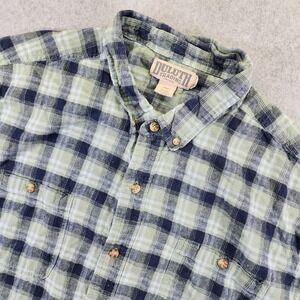 Duluth Trading Mens 3XL Short Sleeve Hemp Blend Button Shirt Plaid Green Blue‎